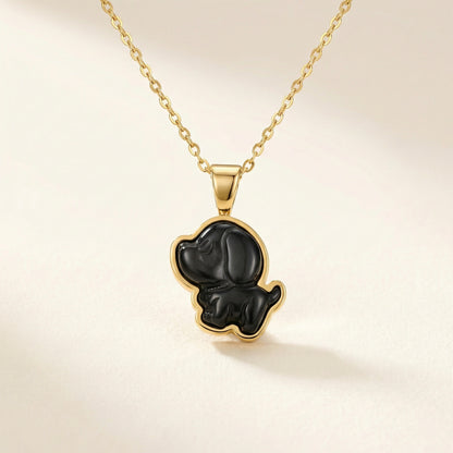 Midnight Puppy Charm Necklace – Stainless Steel Gold Plated
