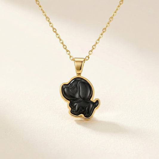 Midnight Puppy Charm Necklace – Stainless Steel Gold Plated