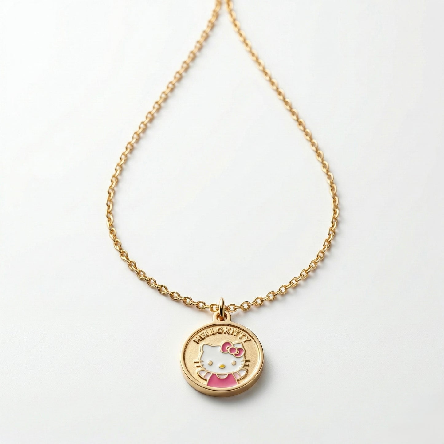 Cute Cartoon Kitty Coin Pendant Necklace – Gold Plated Stainless Steel