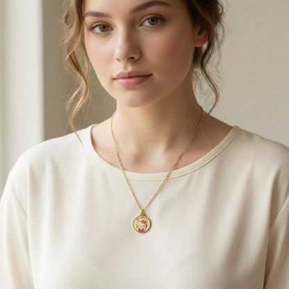 Cute Cartoon Kitty Coin Pendant Necklace – Gold Plated Stainless Steel