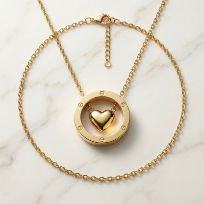 Golden Orbit Heart Necklace – Stainless Steel Gold Plated
