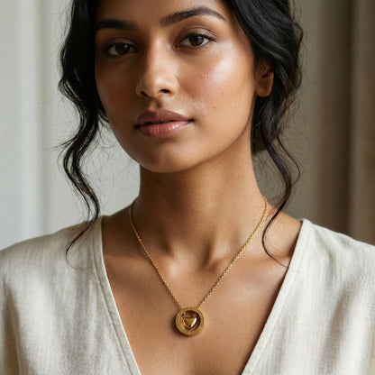 Golden Orbit Heart Necklace – Stainless Steel Gold Plated