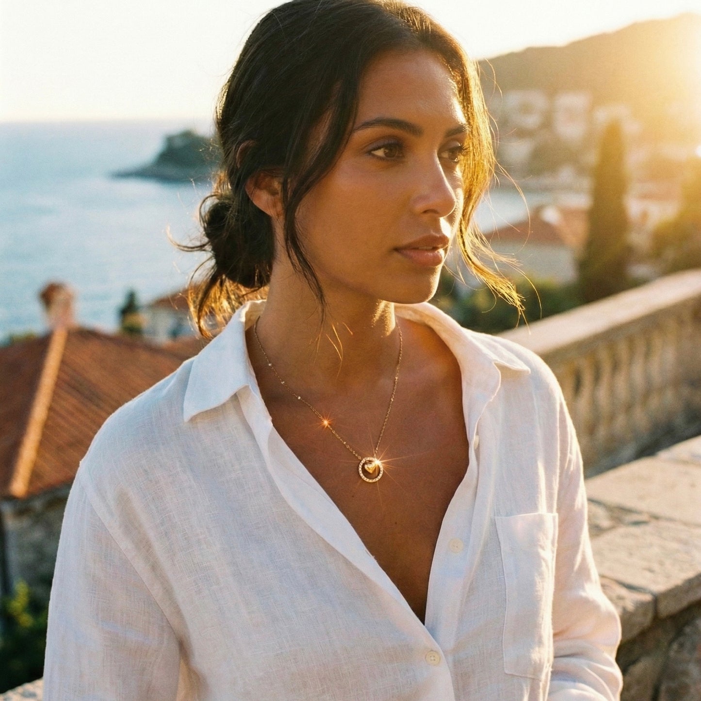 Golden Orbit Heart Necklace – Stainless Steel Gold Plated