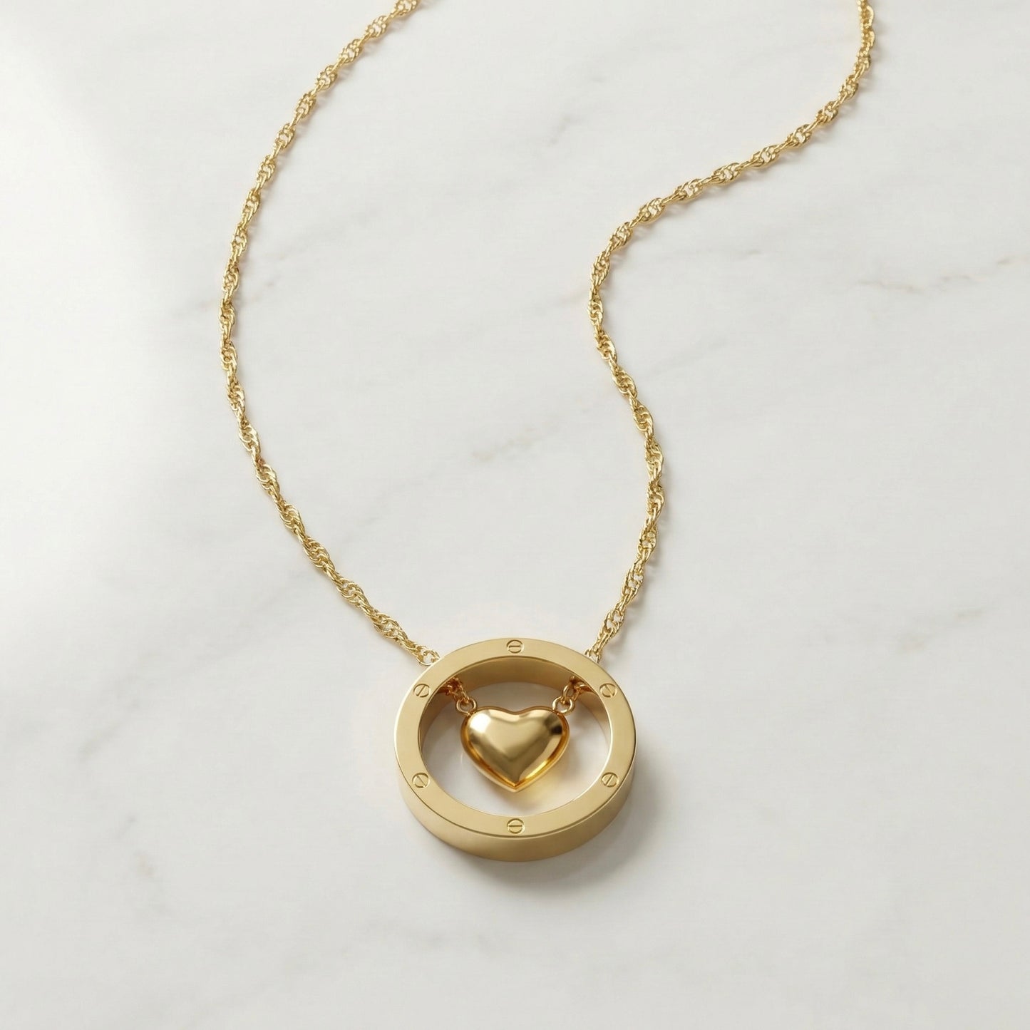 Golden Orbit Heart Necklace – Stainless Steel Gold Plated