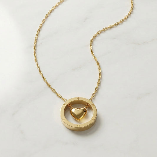 Golden Orbit Heart Necklace – Stainless Steel Gold Plated