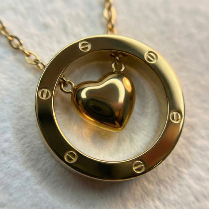 Golden Orbit Heart Necklace – Stainless Steel Gold Plated