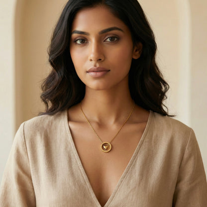 Golden Orbit Heart Necklace – Stainless Steel Gold Plated