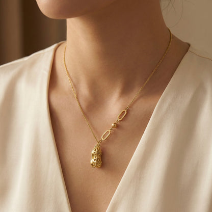 Golden Peanut Charm Necklace – Stainless Steel Gold Plated
