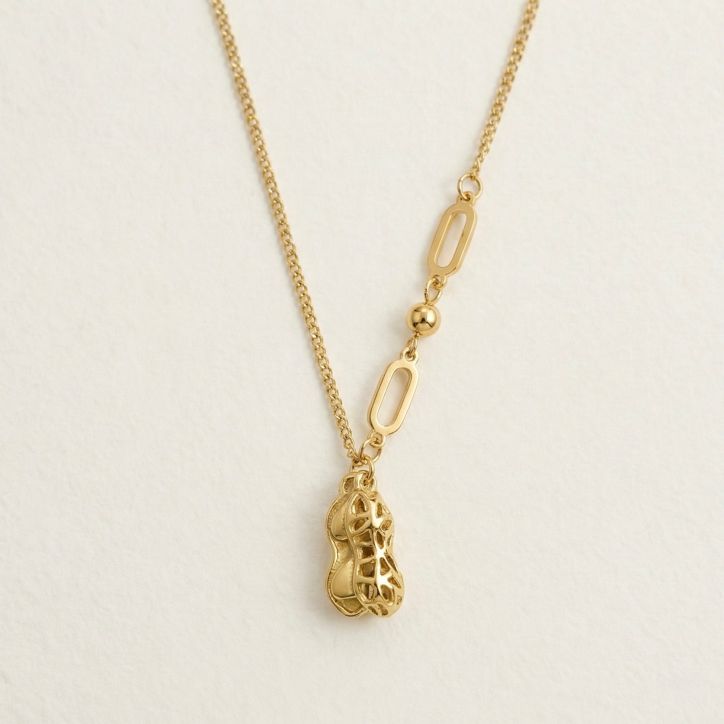 Golden Peanut Charm Necklace – Stainless Steel Gold Plated