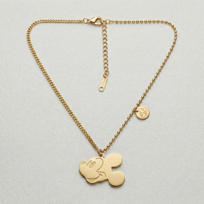 Cute Cartoon Mouse Face Necklace – Stainless Steel Gold Plated