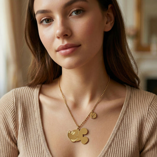 Cute Cartoon Mouse Face Necklace – Stainless Steel Gold Plated