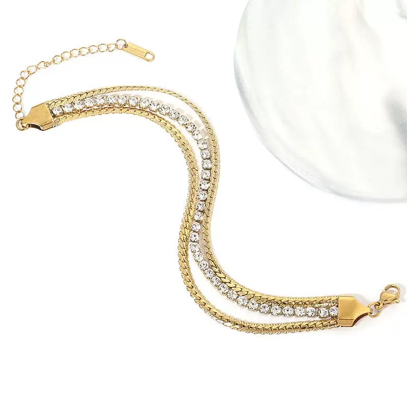 Triple Layer Crystal Gold Bracelet – Luxury Chain Bracelet for Women | Myst Juels
