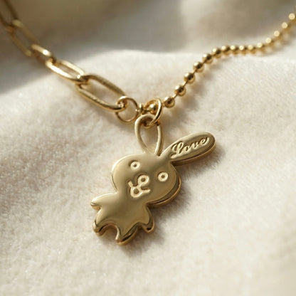 Cute Bunny Love Gold Pendant Necklace – Champagne Gold Stainless Steel | Myst Juels