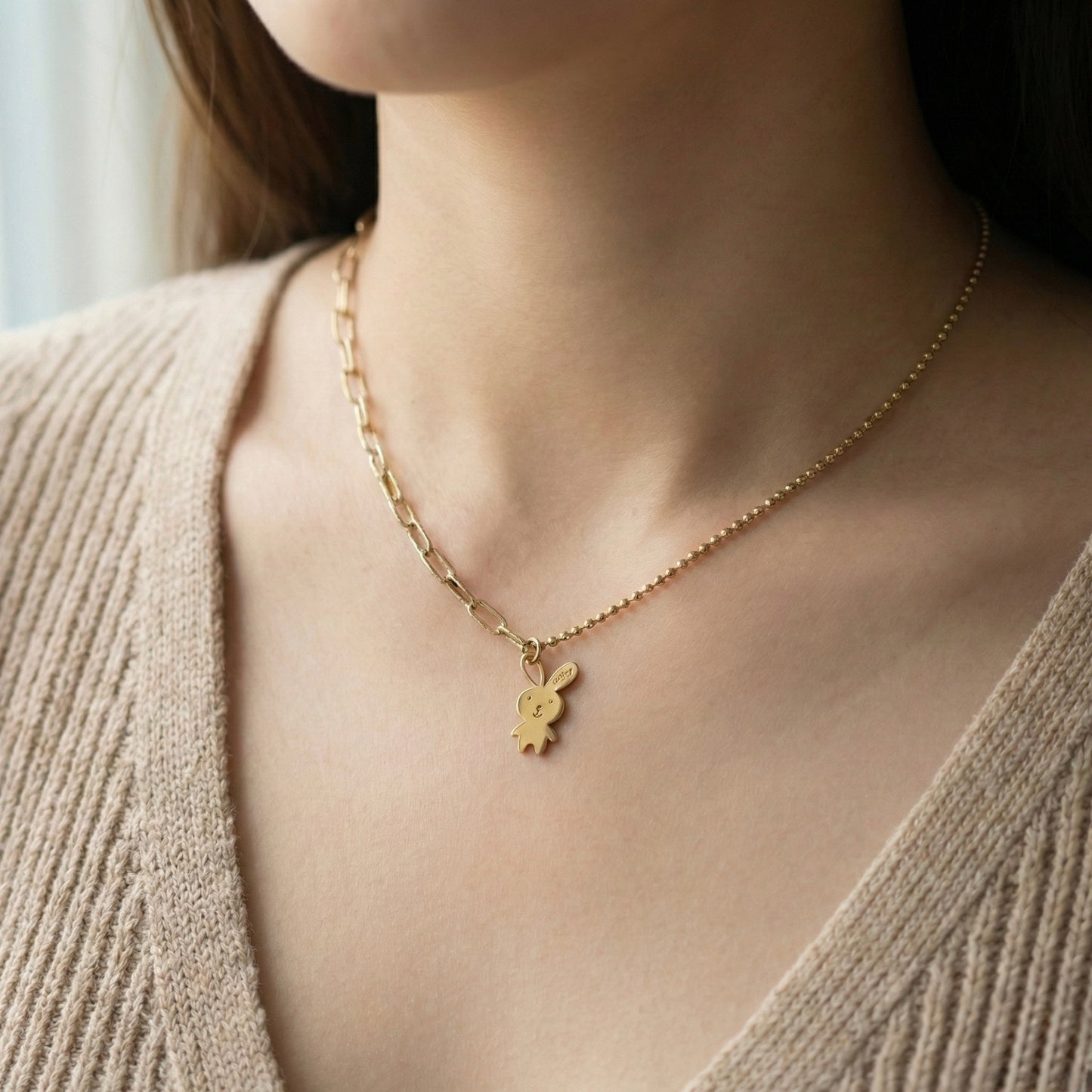 Cute Bunny Love Gold Pendant Necklace – Champagne Gold Stainless Steel | Myst Juels