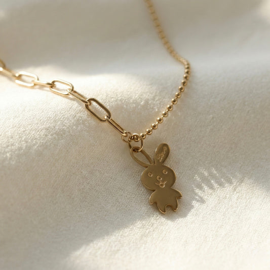 Cute Bunny Love Gold Pendant Necklace – Champagne Gold Stainless Steel | Myst Juels