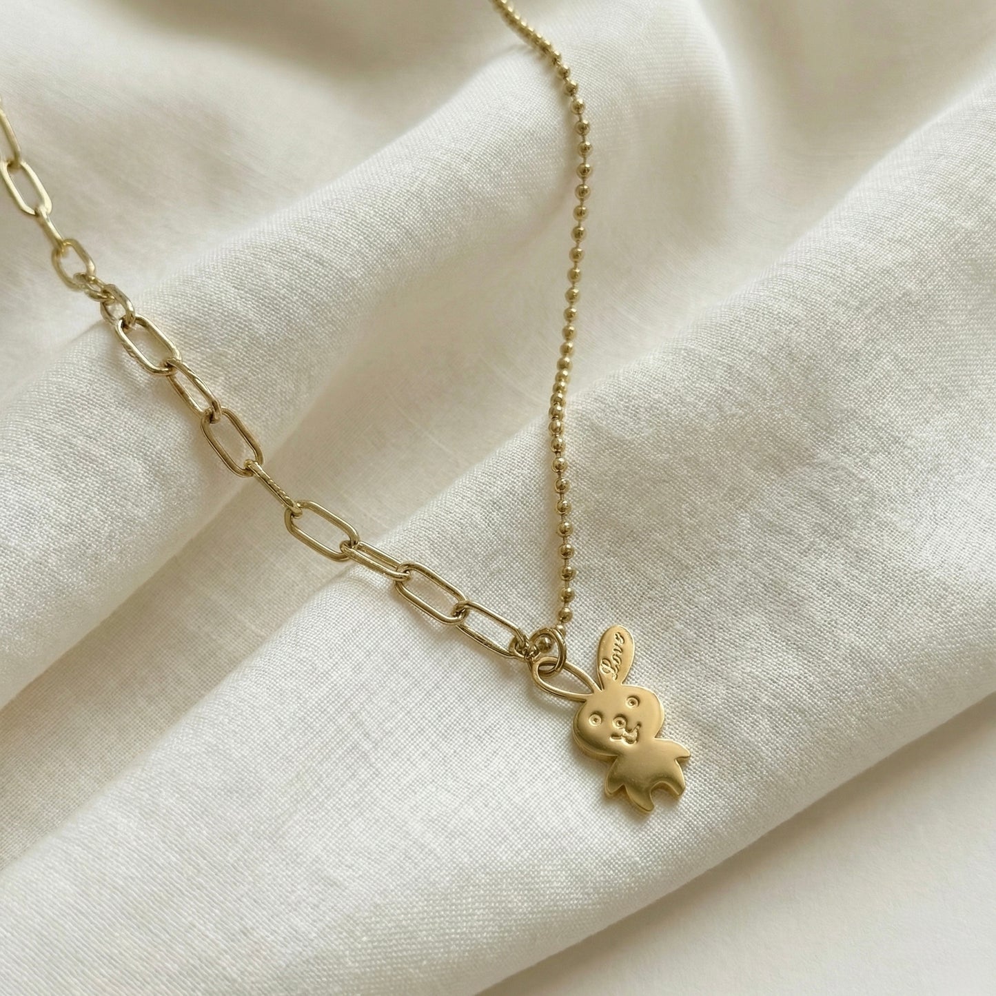 Cute Bunny Love Gold Pendant Necklace – Champagne Gold Stainless Steel | Myst Juels