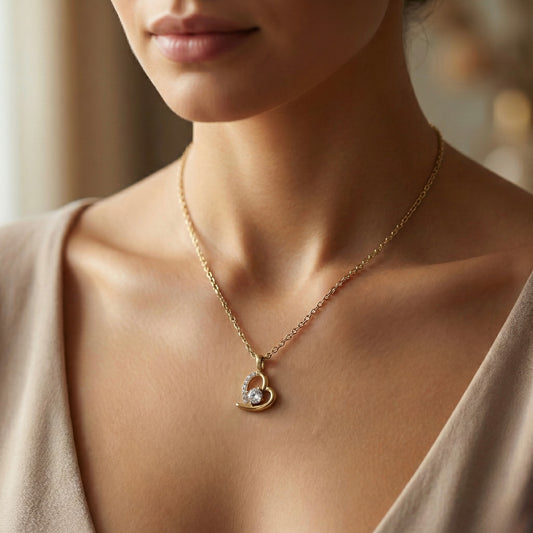 Elegant Heart Crystal Gold Pendant Necklace – Champagne Gold | Myst Juels