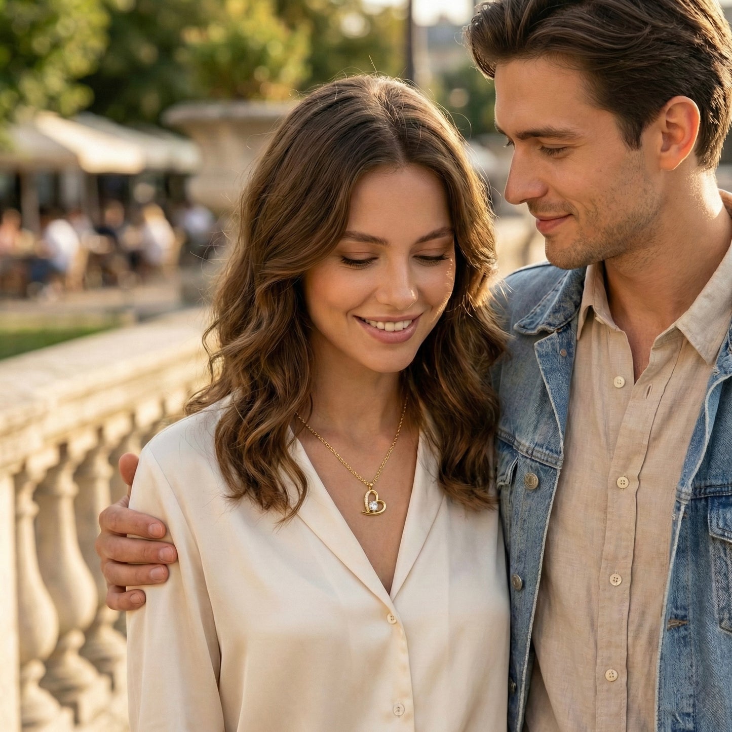 Elegant Heart Crystal Gold Pendant Necklace – Champagne Gold | Myst Juels