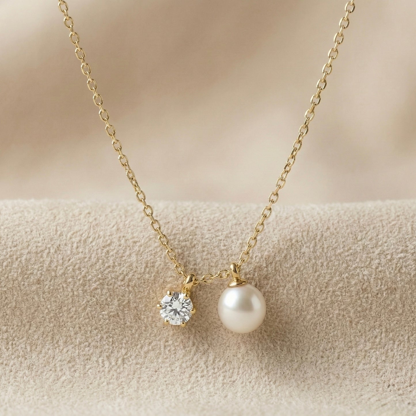 Pearl & Crystal Dual Pendant Gold Necklace – Champagne Gold | Myst Juels