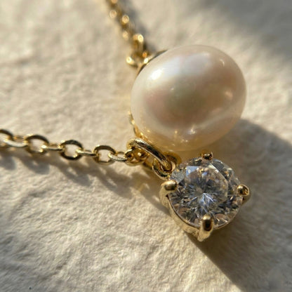 Pearl & Crystal Dual Pendant Gold Necklace – Champagne Gold | Myst Juels