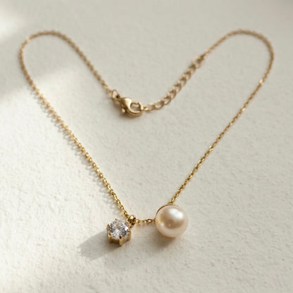 Pearl & Crystal Dual Pendant Gold Necklace – Champagne Gold | Myst Juels