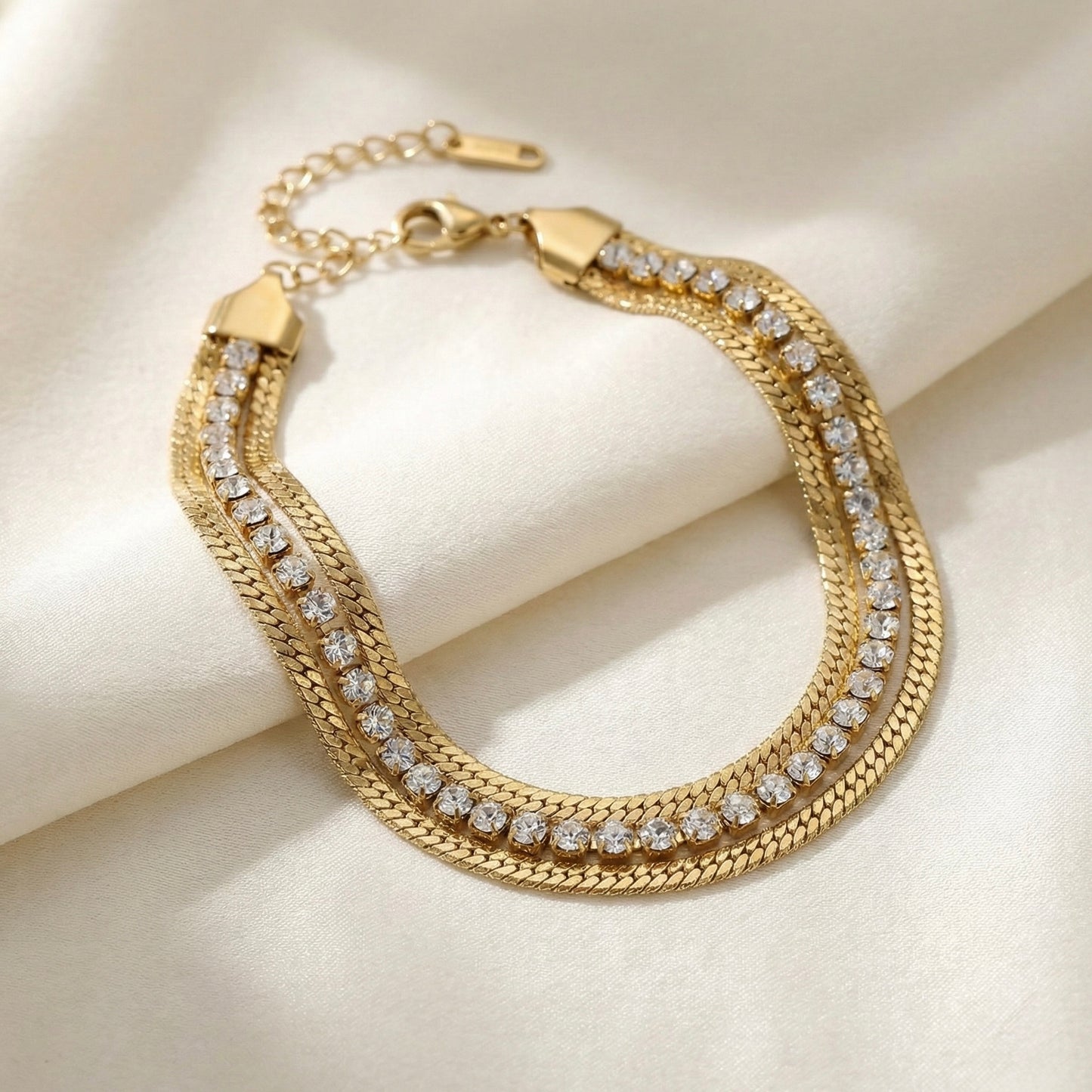 Triple Layer Crystal Gold Bracelet – Luxury Chain Bracelet for Women | Myst Juels