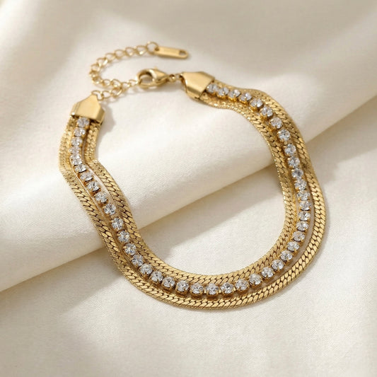 Triple Layer Crystal Gold Bracelet – Luxury Chain Bracelet for Women | Myst Juels