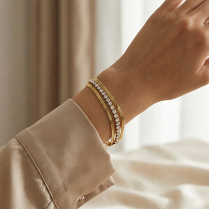 Triple Layer Crystal Gold Bracelet – Luxury Chain Bracelet for Women | Myst Juels
