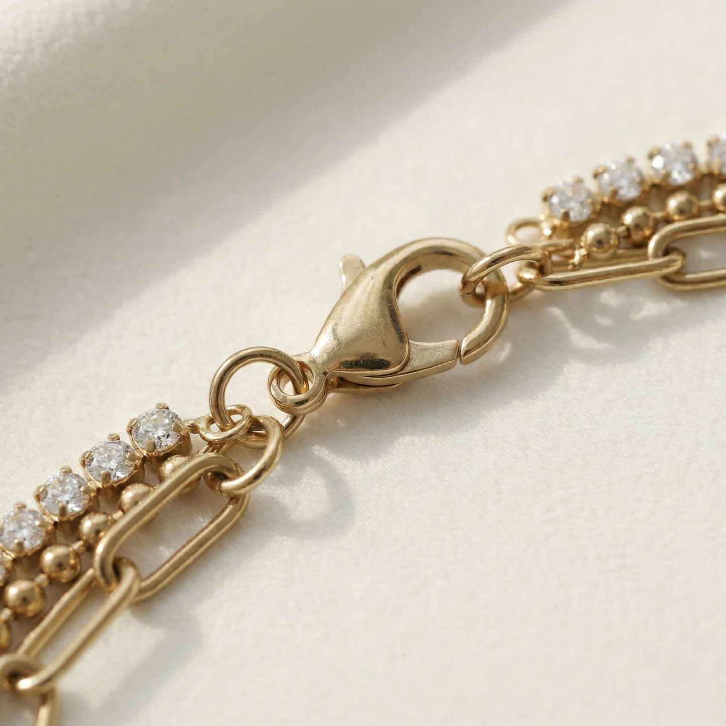 Triple Layer Crystal Chain Bracelet in Gold – Elegant Luxury | Myst Juels