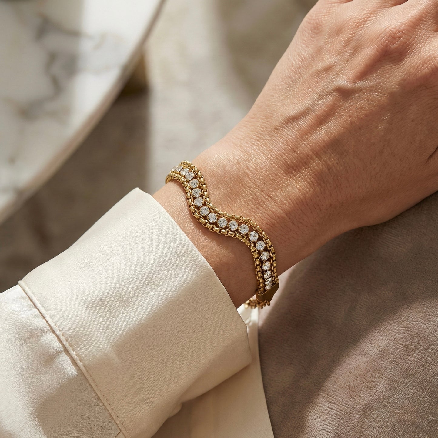 Wave Crystal Gold Bracelet – Luxury Stainless Steel Bracelet for Women | Myst Juels