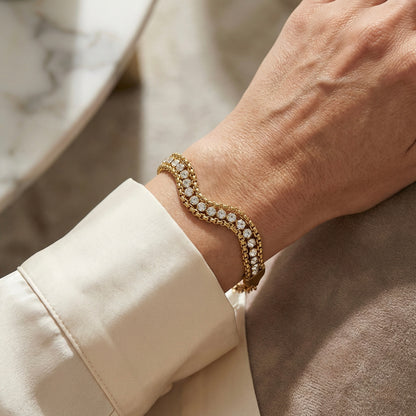 Wave Crystal Gold Bracelet – Luxury Stainless Steel Bracelet for Women | Myst Juels