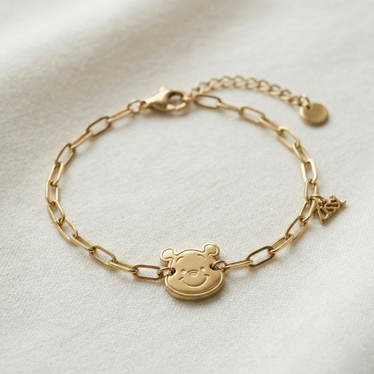 Smiley Bear Charm Gold Bracelet – Cute Minimal Luxury | Myst Juels