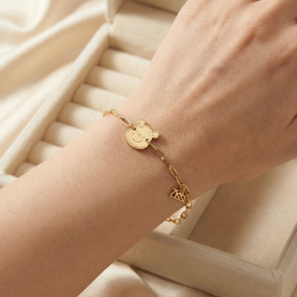 Smiley Bear Charm Gold Bracelet – Cute Minimal Luxury | Myst Juels