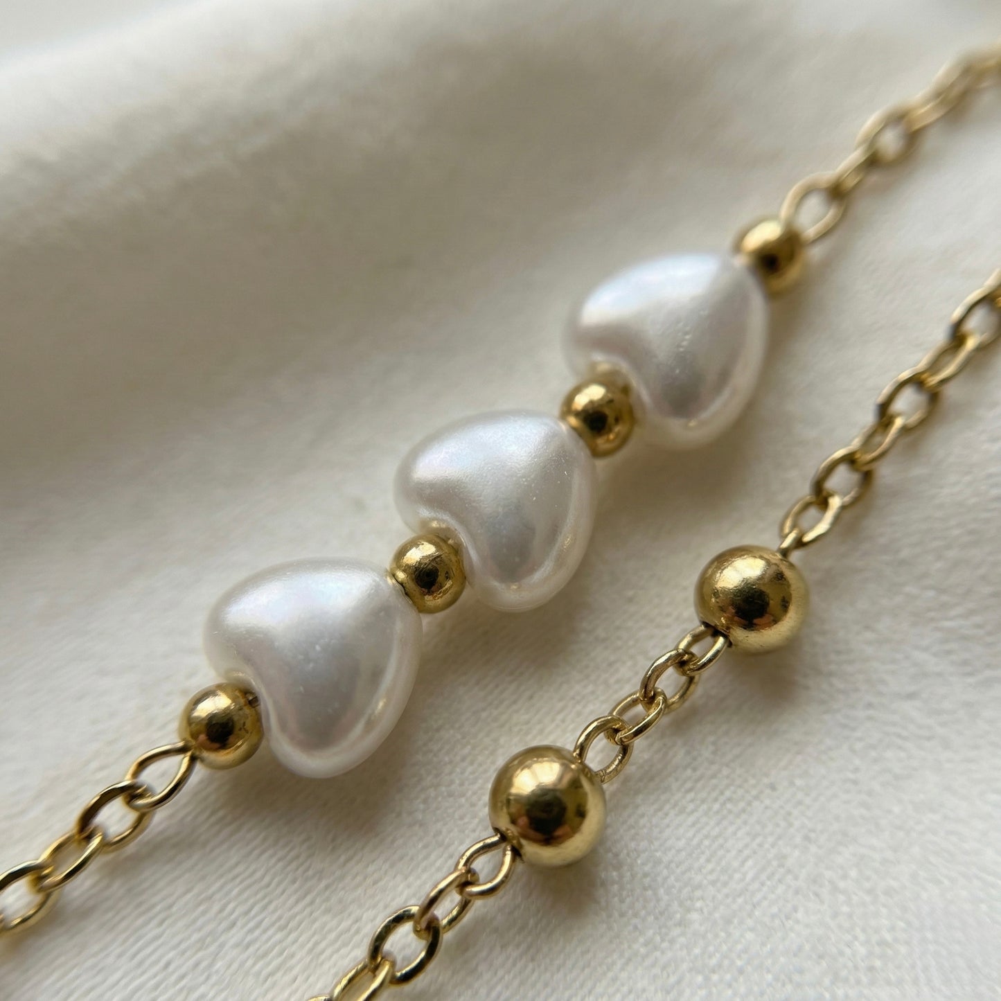 Minimal Heart Pearl Double Layer Gold Bracelet for Women