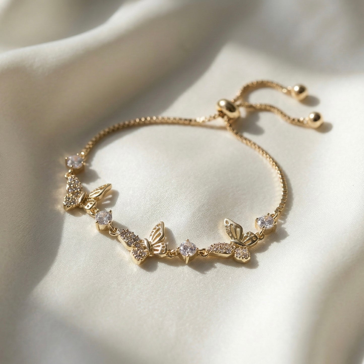 Golden Butterfly Charm Bracelet for Women – Adjustable Luxury Crystal Bracelet | Myst Juels
