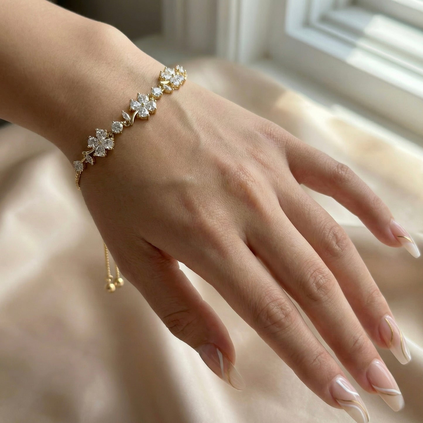 Golden Floral Crystal Bracelet for Women – Adjustable Luxury Bracelet | Myst Juels