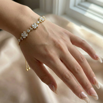 Golden Floral Crystal Bracelet for Women – Adjustable Luxury Bracelet | Myst Juels