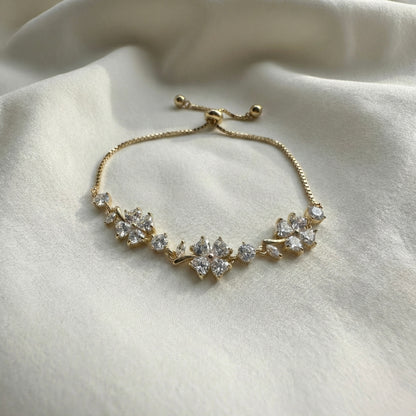 Golden Floral Crystal Bracelet for Women – Adjustable Luxury Bracelet | Myst Juels