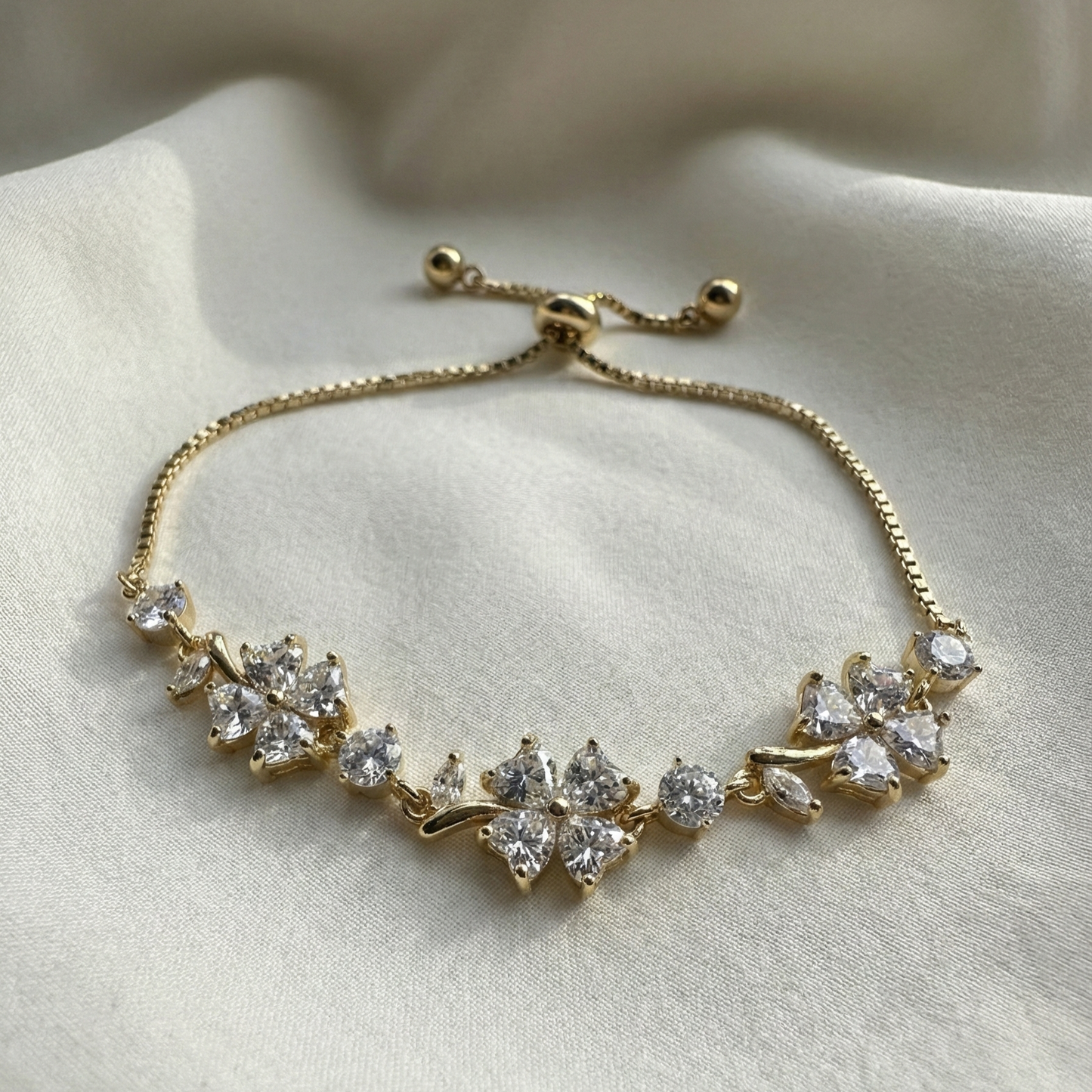 Golden Floral Crystal Bracelet for Women – Adjustable Luxury Bracelet | Myst Juels