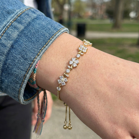 Golden Floral Crystal Bracelet for Women – Adjustable Luxury Bracelet | Myst Juels