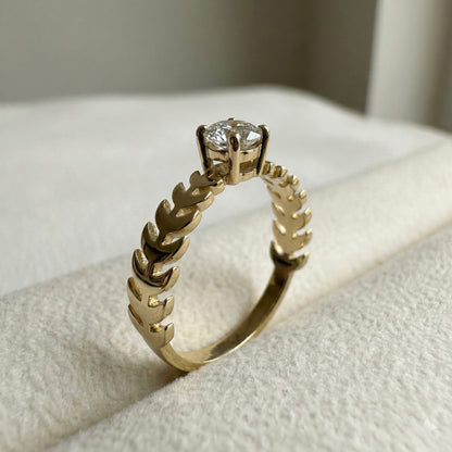 Leaf Design Solitaire Ring for Women – Gold PVD Luxury Stainless Steel Ring | Myst Juels