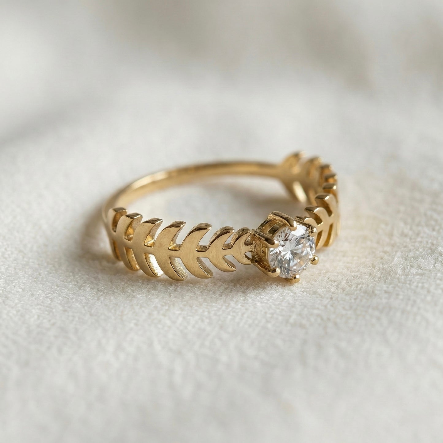 Leaf Design Solitaire Ring for Women – Gold PVD Luxury Stainless Steel Ring | Myst Juels