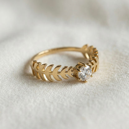 Leaf Design Solitaire Ring for Women – Gold PVD Luxury Stainless Steel Ring | Myst Juels