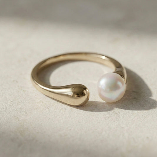 Open Pearl Adjustable Ring for Women – Gold PVD Stainless Steel Ring | Myst Juels