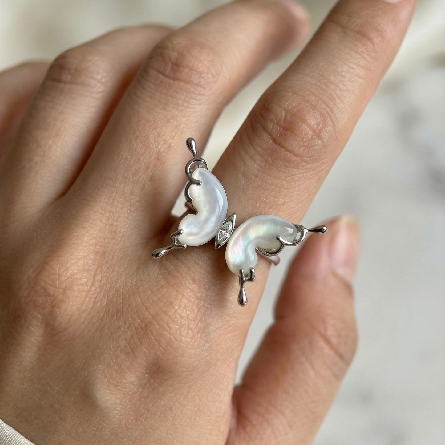 Aurora Wings Mother of Pearl Adjustable Ring