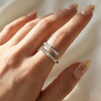 Bamboo Spark Bone Adjustable Diamond-Cut Ring
