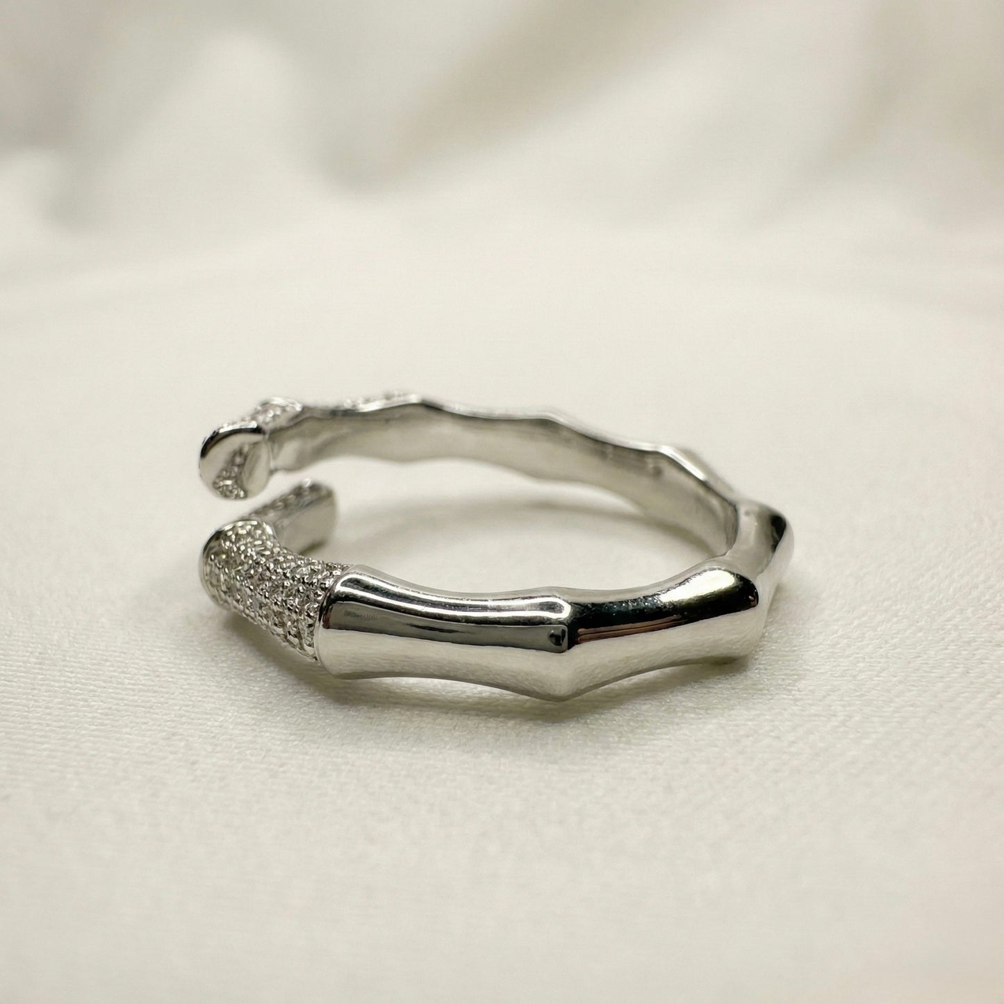 Bamboo Spark Bone Adjustable Diamond-Cut Ring