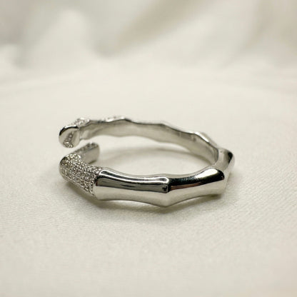 Bamboo Spark Bone Adjustable Diamond-Cut Ring