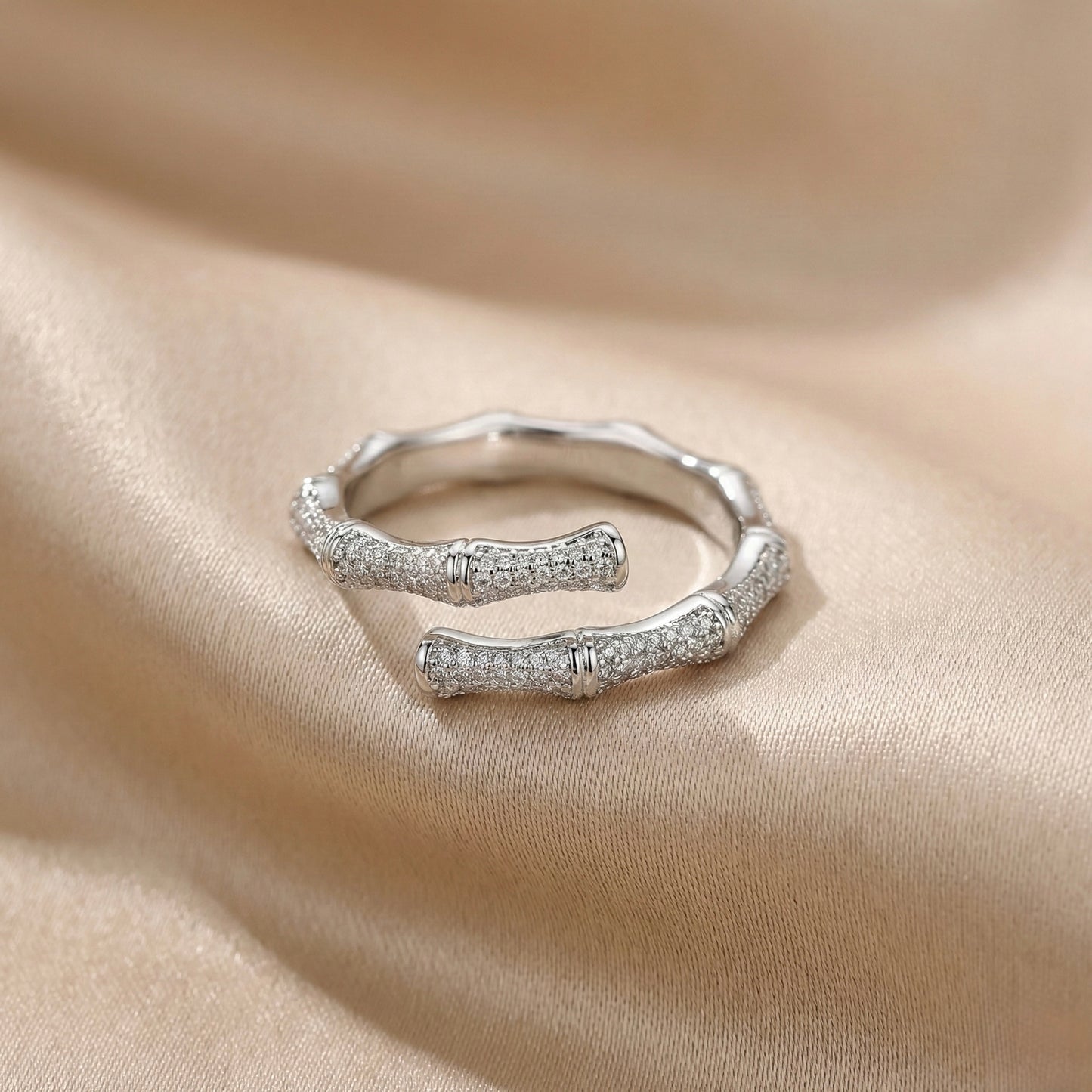 Bamboo Spark Bone Adjustable Diamond-Cut Ring