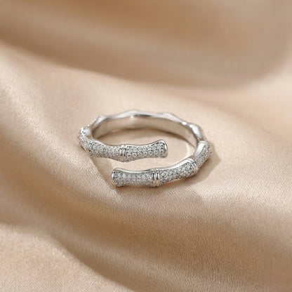 Bamboo Spark Bone Adjustable Diamond-Cut Ring